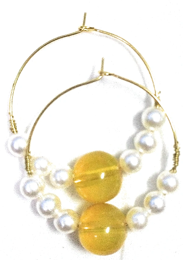 NIBRAS Yellow Pearl Hoop Earrings - B09JN4KJKW, 6 gm, 4.5cm x 4cm x 1cm